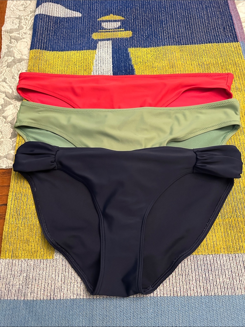 aerie Bikini Bottoms Trio — Coral, Sage, Navy
